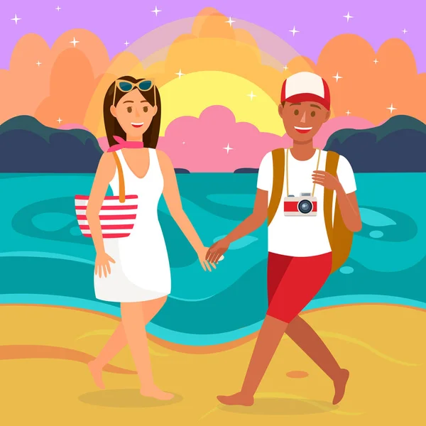 Sommer romantischer urlaub cartoon illustration — Stockvektor