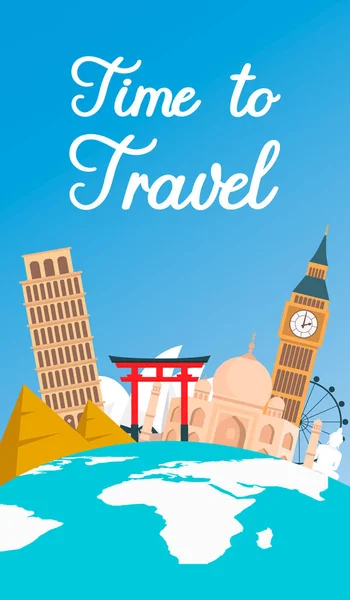 Weltreise, Urlaub Farbe Flyer, Banner — Stockvektor