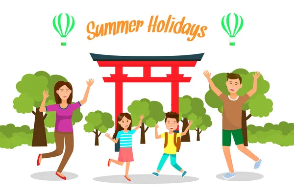 Japonya seyahat vektör kartpostal yaz tatilleri — Stok Vektör