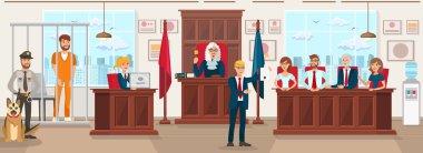 Yatay düz vektör çizim jürili duruşma.