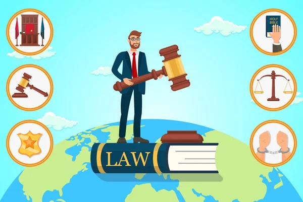 Vektör düz illüstrasyon avukat hakkında kanun dayanır. — Stok Vektör
