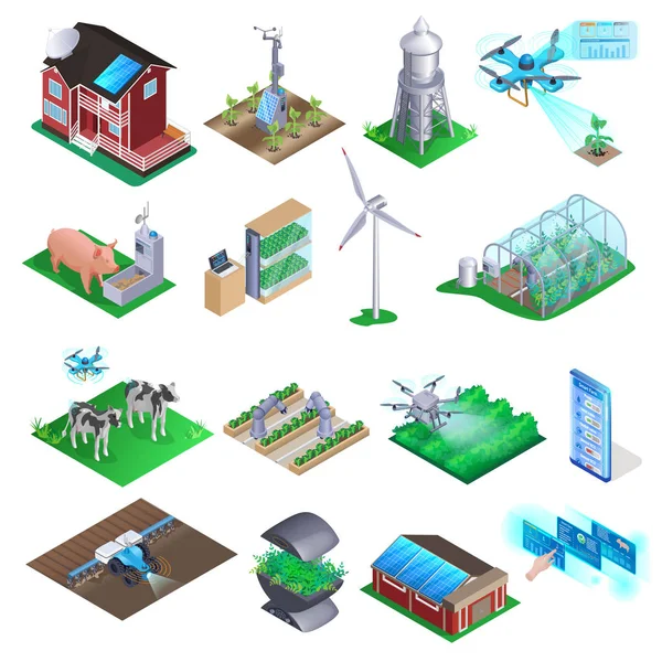 Smart Farm Element Set. Landtechnik — Stockvektor