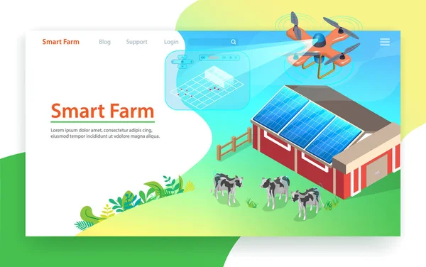 Tecnologia Smart Farm. Controllo droni. Isometrica — Vettoriale Stock