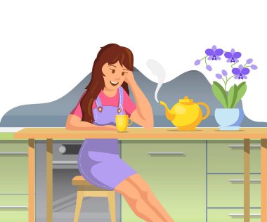 Vektör düz güzel kız uyandı kadar yıkanmış.