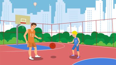 Vektör düz basketbol sahası Park küçük kasabada.