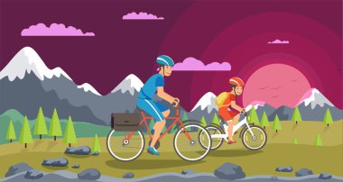 Vektör hafta sonu Bike Ride veliler ve çocuklar.