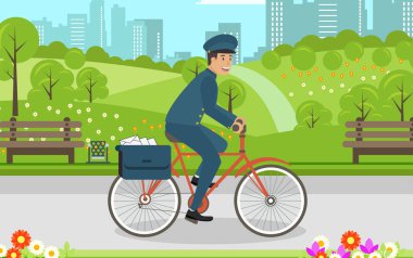 Fast Bicycle Delivery Correspondence in City. clipart