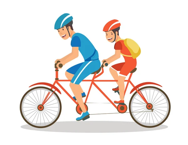 Gran paseo en bicicleta con el padre y el hijo los fines de semana . — Vector de stock