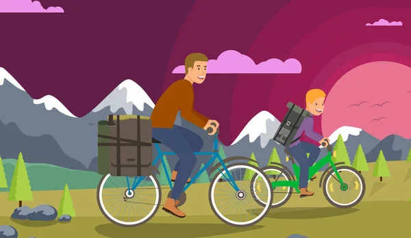 Voyager à vélo avec des enfants Meilleur moment de la vie . — Image vectorielle