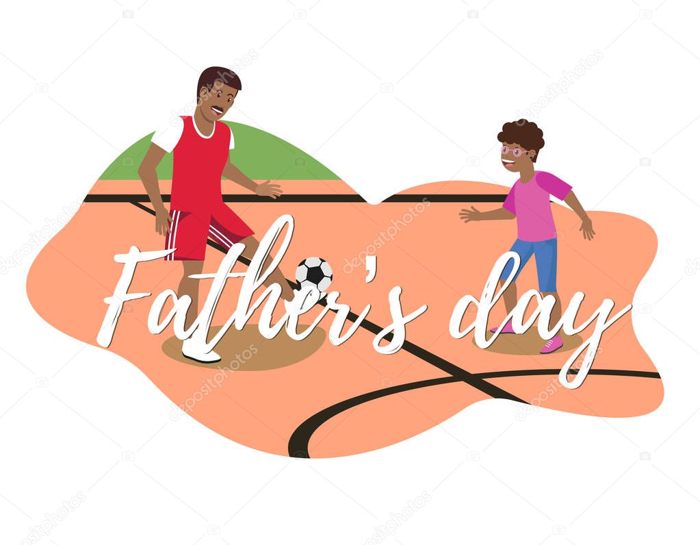 Vector Flat Banner Fathers Day Play Football.