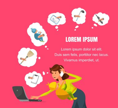 Vektör çizim düz afiş anne ile bebek.