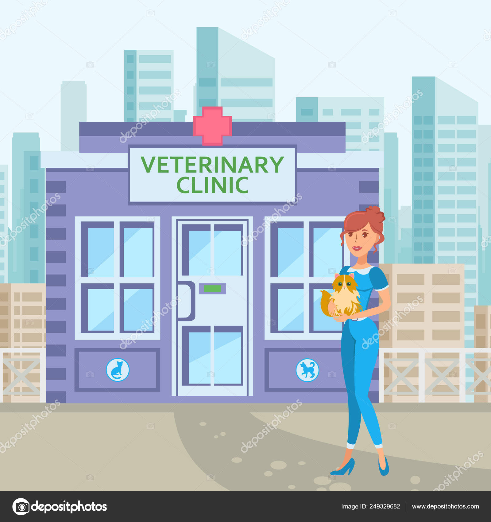Pet Care Service in Townscape Flat Illustration Stock Vector by