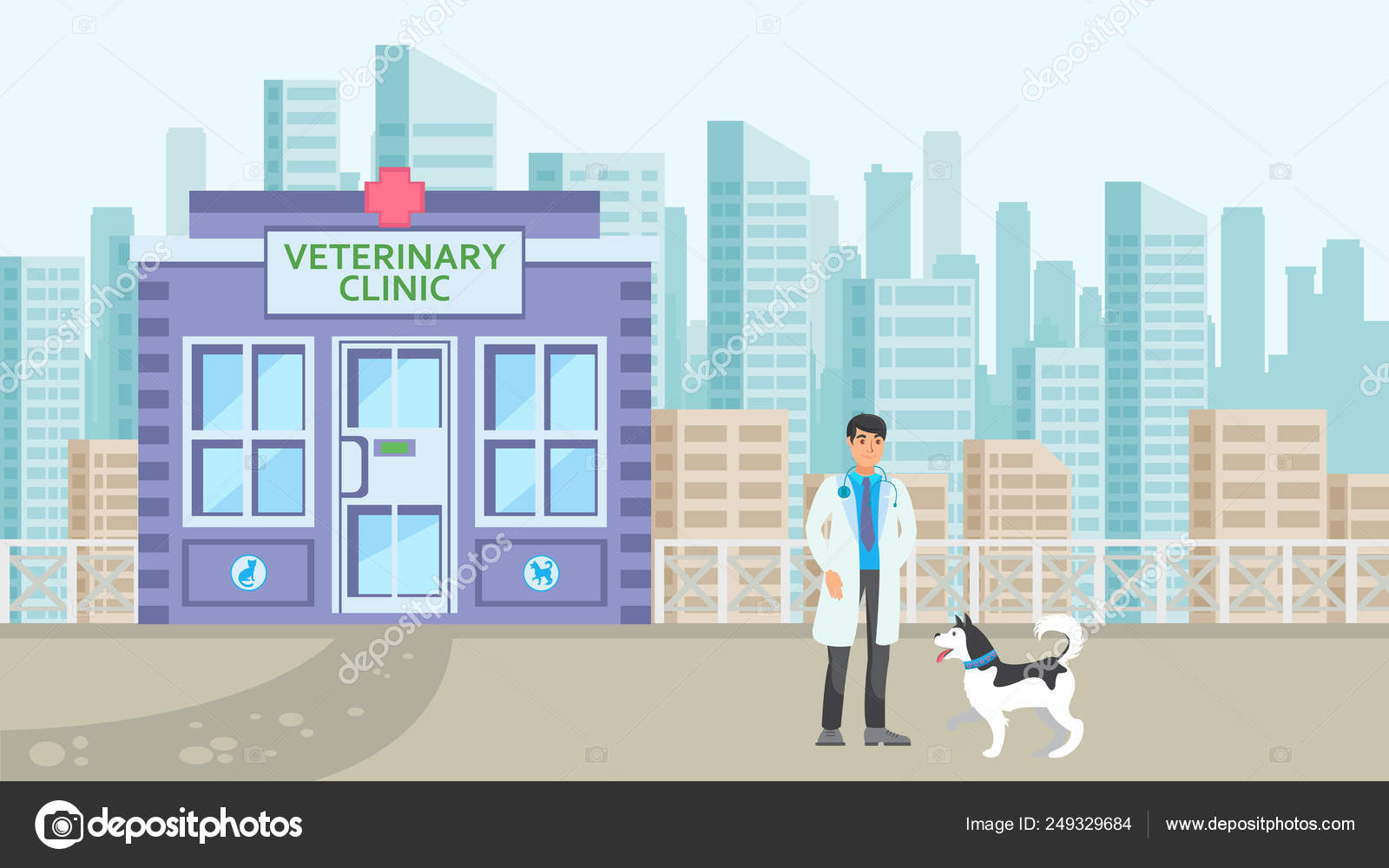 Animal Hospital in Cityscape Flat illustration Stock Vector by