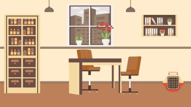 Veteriner kabin iç düz illüstrasyon