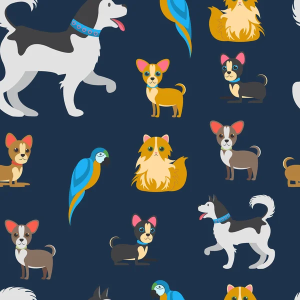 Cartoon huisdieren Vector plat naadloze kleurenpatroon — Stockvector
