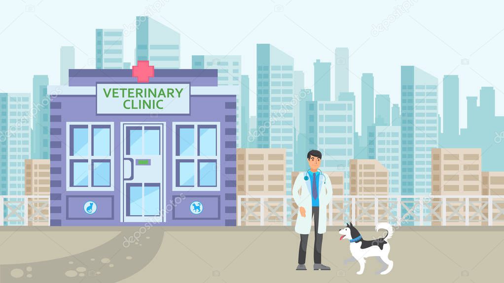 Animal Hospital in Cityscape Flat illustration