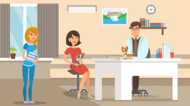 Veteriner sağlık kontrolü düz vektör rengi çizim