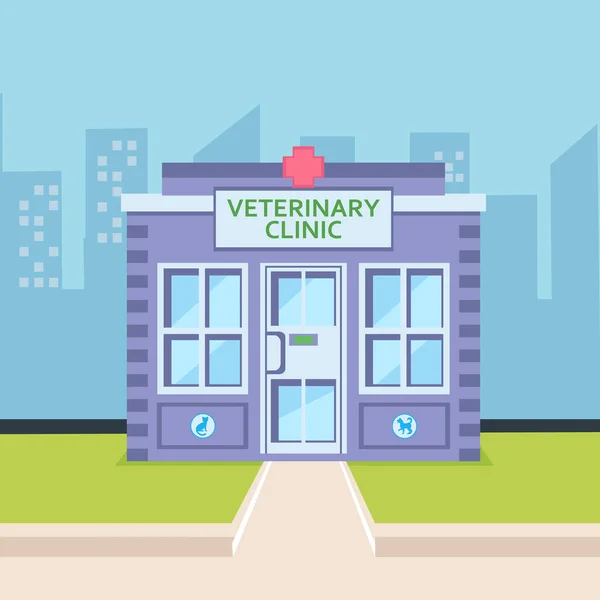 Veterinärklinik yttre platta färg Illustration — Stock vektor