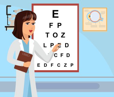 Hastane düz illüstrasyon, göz doktoru