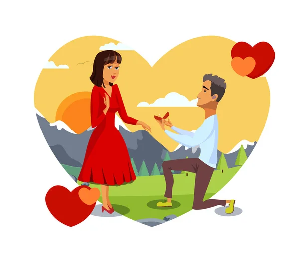 Propuesta de matrimonio romántico Vector Ilustración — Vector de stock