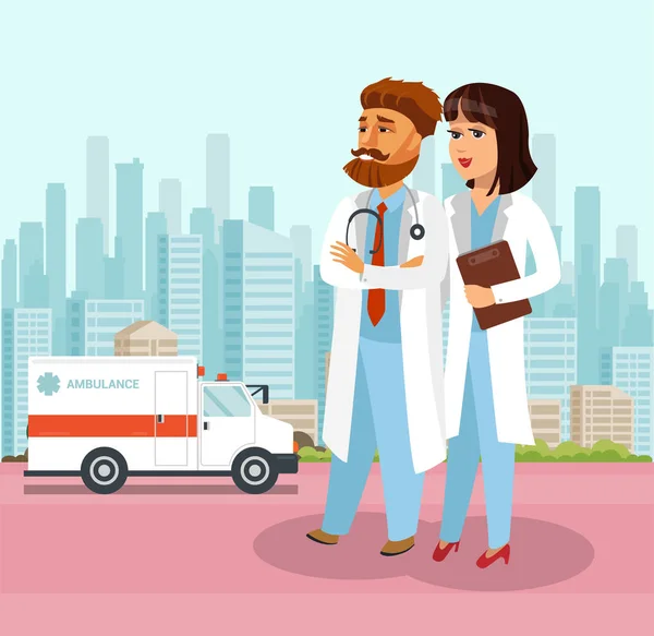 Médecins confiants à l'hôpital Illustration plate — Image vectorielle