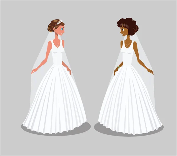 Novias en vestidos de novia Vector Ilustración — Archivo Imágenes Vectoriales