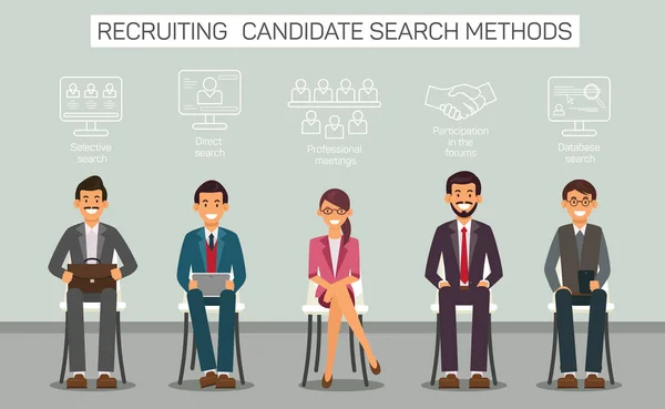 Flat Banner Recruitment Candidate Métodos de búsqueda . — Archivo Imágenes Vectoriales