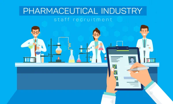 Vecteur de recrutement du personnel de l'industrie pharmaceutique . — Image vectorielle