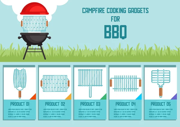 Campfire Cooking Gadgets for BBQ Vector Banner — Stock Vector