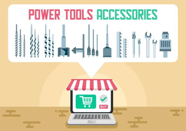 Power Tool Acessórios Shop Flat Vector Web Banner — Vetor de Stock