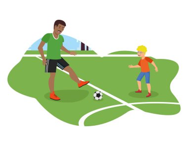 Vektör düz African American Dad çalış futbol.