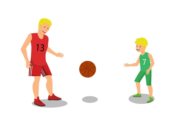 Vektor flacher Vater spielt mit Jungs Basketball. — Stockvektor
