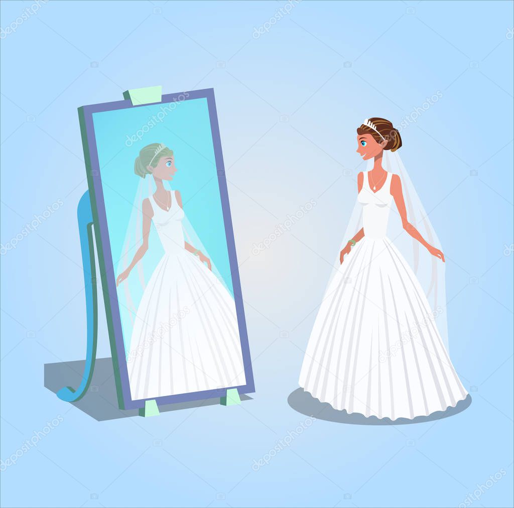 Young Woman in Wedding Dress Vector Illustration