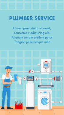 Tesisatçı Servisi çizgi film Web afiş metin alanı ile