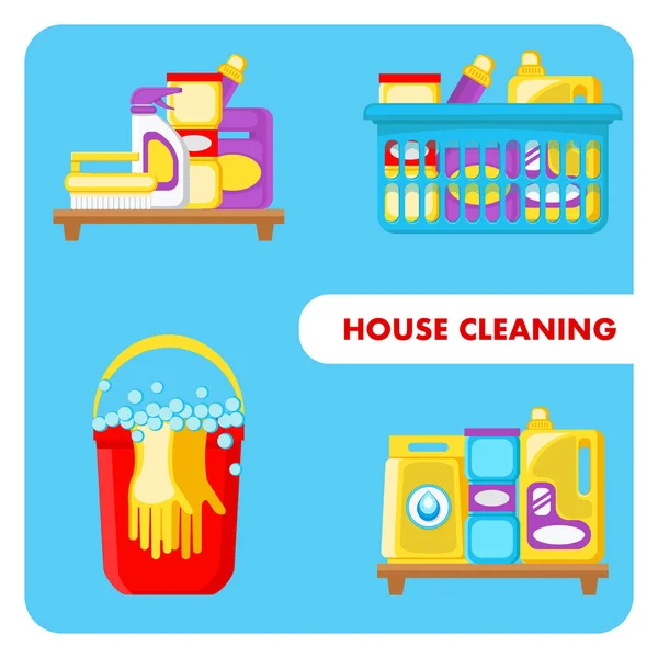 Outils de nettoyage de maison Illustrations vectorielles Set — Image vectorielle