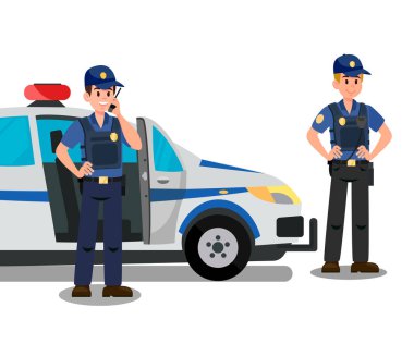 Polis memuru çizgi film karakterleri çalışmaya hazır