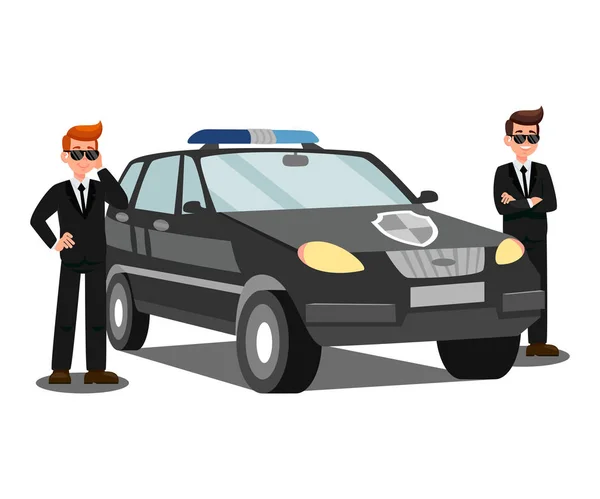 Agentes de segurança e carro plana Vector Ilustração — Vetor de Stock