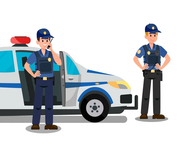 Police Officers ready to work Cartoon Characters — Stock Vector