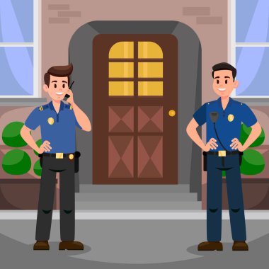 Two Policemen at Door Flat Vector Illustration clipart