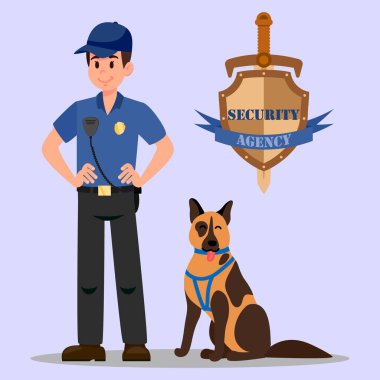 Koruyucu ve hizmet köpek düz vektör çizim