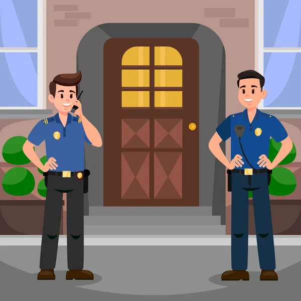 Deux policiers à la porte Illustration vectorielle plate — Image vectorielle