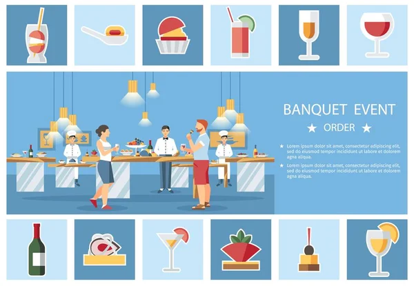 Banquete Evento Vector Flat Banner Design Template —  Vetores de Stock