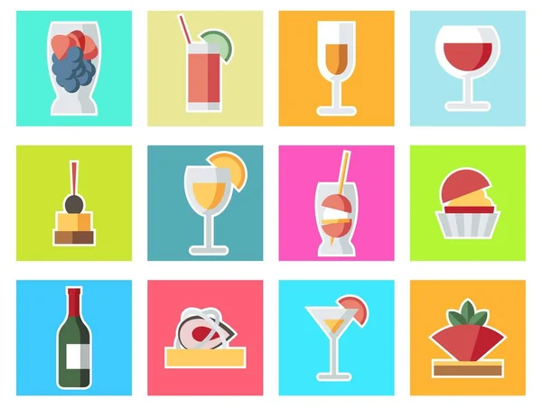 Conjunto de ilustraciones aisladas de bebidas y aperitivos de fiesta — Vector de stock