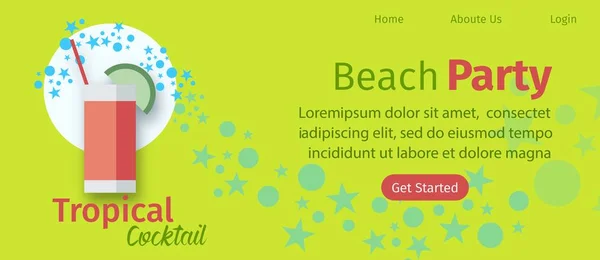 Beach Tropical Party Sito web modello vettoriale piatto — Vettoriale Stock