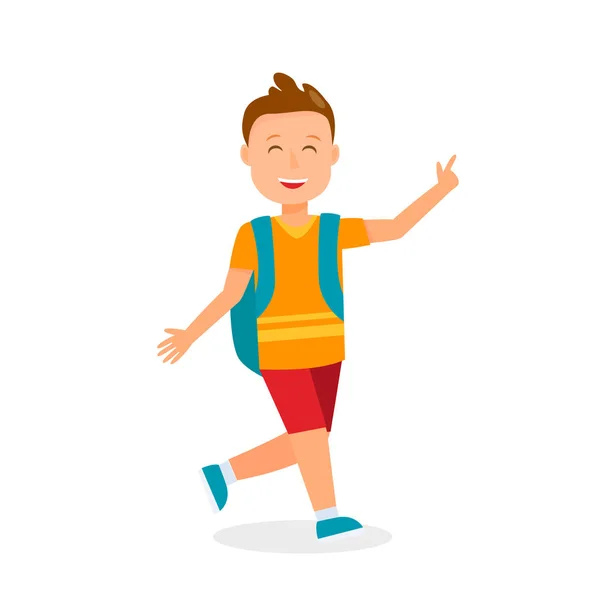 Muchacho joven con mochila corriendo ilustración plana — Archivo Imágenes Vectoriales