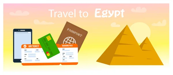 Reizen naar Egypte horizontale Vector Banner sjabloon — Stockvector