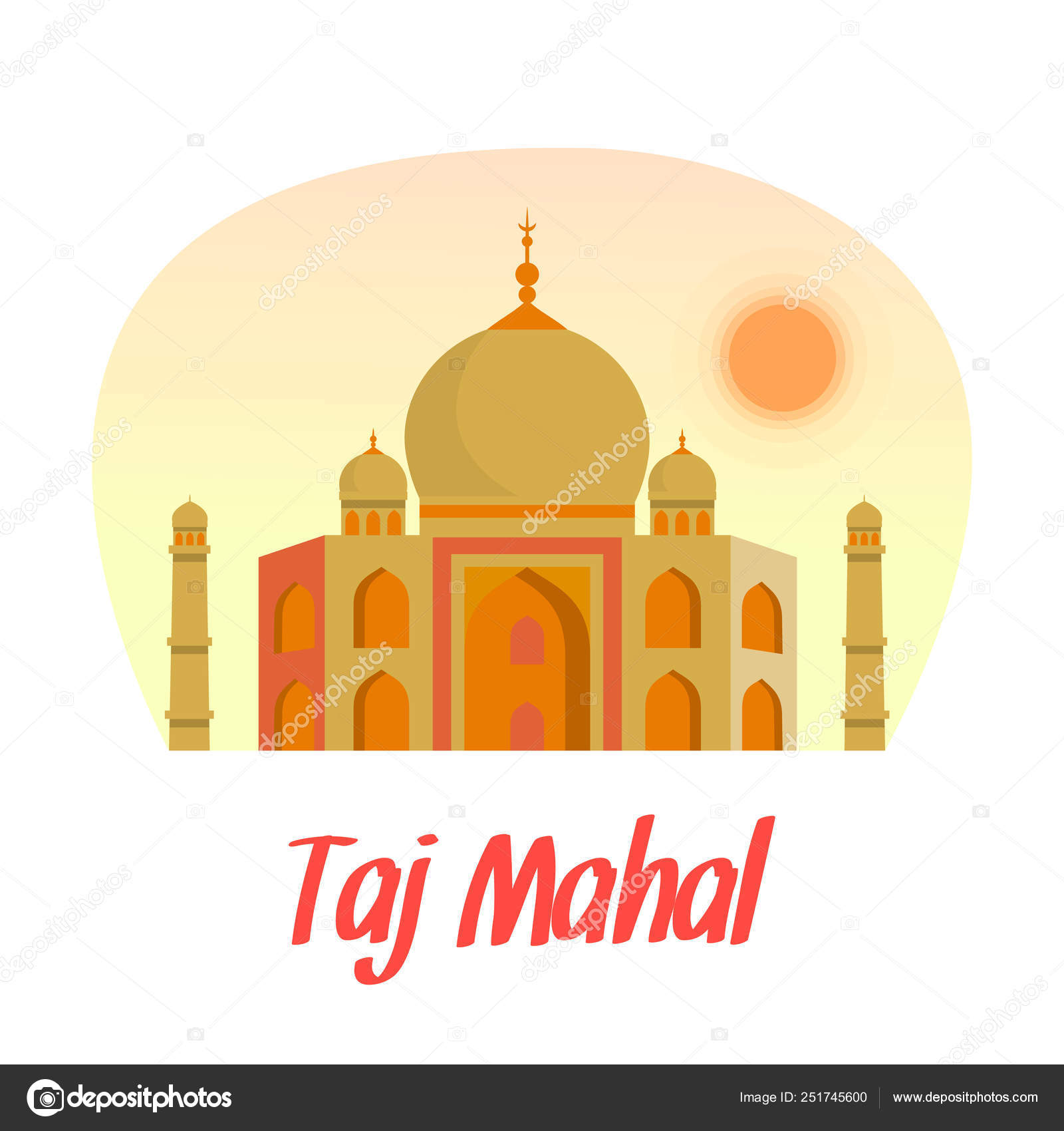 Taj Mahal Flat Illustration with Lettering, Text Stock Vector Image by  ©.com #251745600