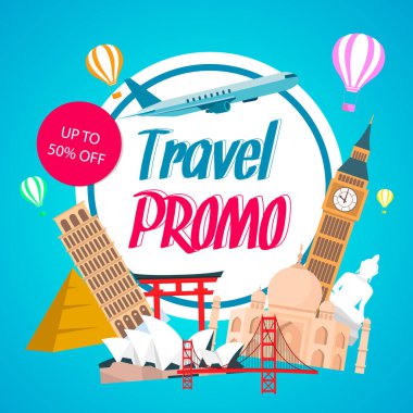 Promo, indirim kupon şablon metin ile seyahat