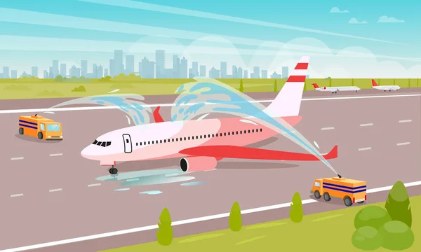 Ordene el avión en la ilustración plana del estacionamiento . — Vector de stock