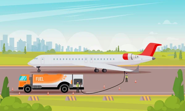 Дозаправка пасажирських літаків плоска ілюстрація . — стоковий вектор